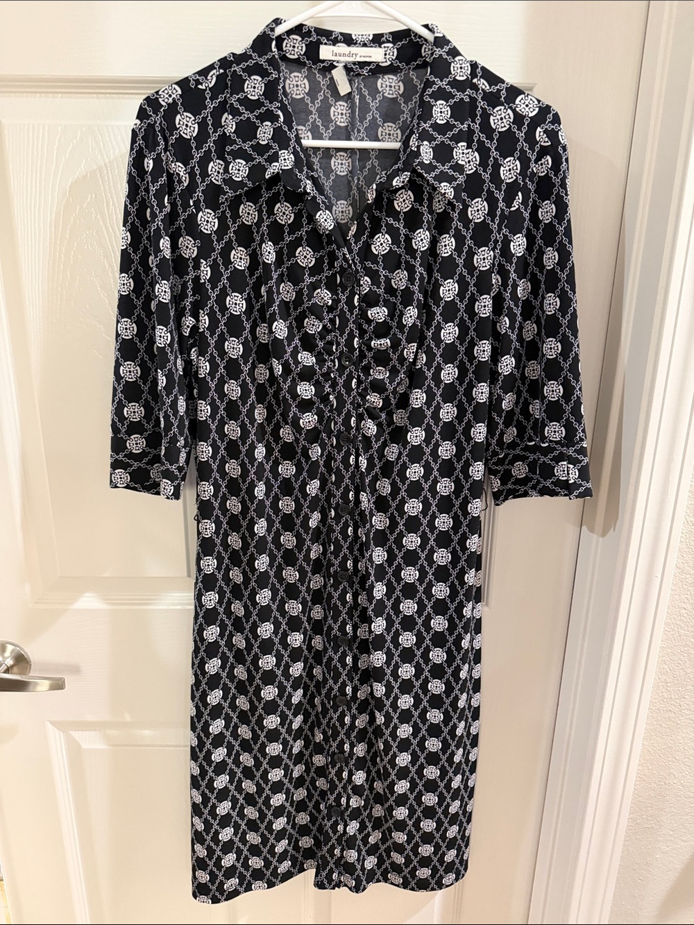 Laundry by Design Black & White Geometric-Print Midi Dress